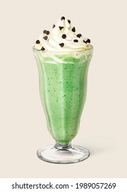 Matcha smoothie topped with whipped cream on background mockup