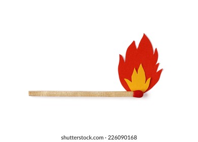 Matchstick On Fire With Red And Yellow Paper Flames