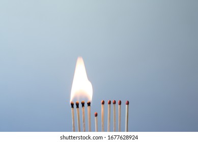 Matchsticks burn, one piece prevents the fire from spreading - the concept of how to stop the coronavirus from spreading: stay at home as #stayathome - Shutterstock ID 1677628924