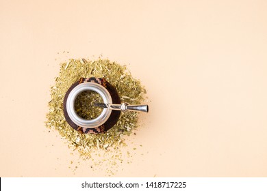 mate drink top view on beige background