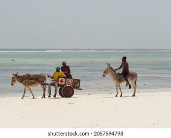 Matemwe, Zanzibar - Jan, 2021: The Daily Life Of Local People On A Zanzibar Sandy Beach. Tanzania, Africa