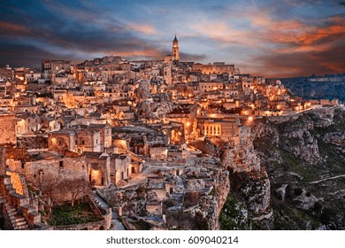 Matera, Basilicata, Italy: Landscape At Dawn Of The Old Town (sassi Di Matera), European Capital Of Culture
