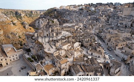 Matera - Basilicata Region Italy - Aerial view over the historic old town	