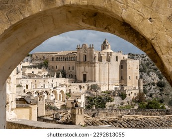 Matera, Italy. April 22, 2023. Amazing view of the Sassi of Matera. Landscape of the historical part of the town. An Unesco World Heritage Site. Touristic destination