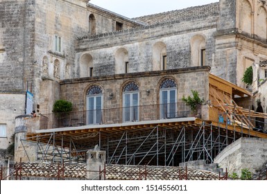  Matera, Italy - Sept 20, 2019: Bond apartment from the movie  "No Time to Die" in Sassi, Matera, Italy. Fictional hotel in the Piazzetta Pascoli area built especially for the production