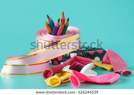 Similar – Image, Stock Photo Red gift box with party confetti. Celebration concept