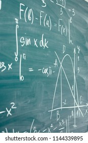 Math class. Algebra. The formulas are written on the school board