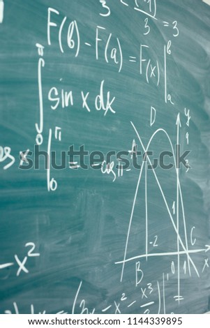 Math class. Algebra. The formulas are written on the school board