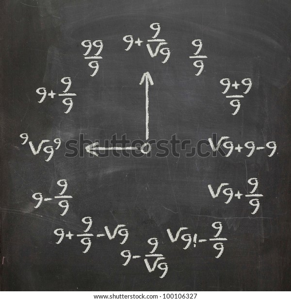 Math Clock All Nines On Chalkboard Stock Photo (Edit Now) 100106327