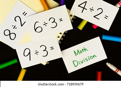 Math Division A Sketchbook and pens on Black Background - Shutterstock ID 718959679