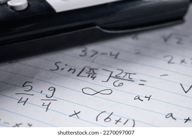Math equations with calculator in the backround