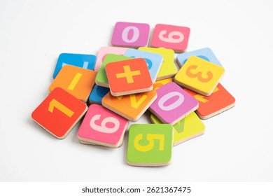 Math number colorful on white background, education study mathematics learning teach.