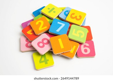 Math number colorful on white background, education study mathematics learning teach.