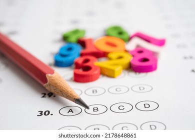 Math Number And Pencil On Answer Sheet, Education Study Mathematic Learning Teach Concept.