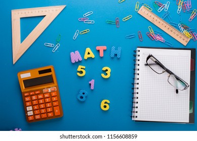 Math science concept with school lesson items 