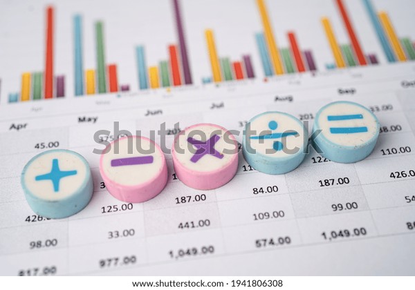 Math Symbols Charts Graphs spreadsheet. Finance\
Banking Account, Statistics, Investment Analytic research data\
economy, Stock exchange trading, Mobile office reporting Business\
meeting concept.