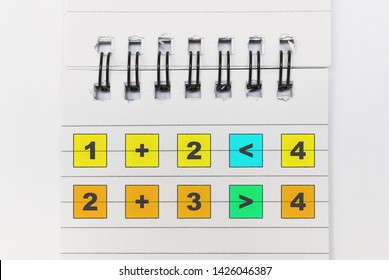 Math training with elementary mathematical operations and numbers comparison