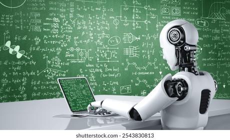 Mathematic equations and modish formula on computer screen showing concept of science and education