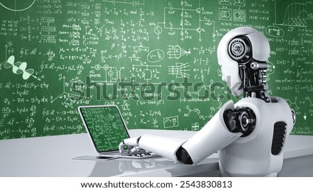 Mathematic equations and modish formula on computer screen showing concept of science and education