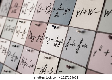 Mathematical equations and formulas on stickers. numbers