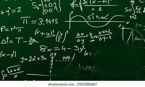 mathematical equations on greenboard at school