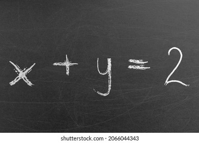 Mathematical formula with two unknowns x and y equation to 2. Education and teaching concepts and backgrounds