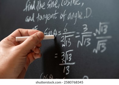 Mathematical operations and trigonometry mathematic formula written with chalk on the blackboard - Powered by Shutterstock - Get 15% off with code: PIKWIZARD15