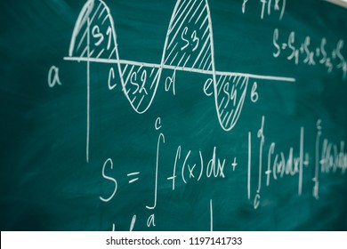Mathematics lesson differential and integral calculus Chalkboard. - Shutterstock ID 1197141733