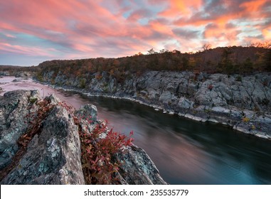 Mather Gorge Potomac River Great Falls National Park Sunrise Autumn Scenic