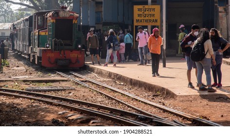 Matheran, Maharashtra, India,18 DEC 2020: The Heritage Narrow Gauge Train Run By Matheran Hill Railway Gives A Joyful Start To The Vacation Tourists Look Forward To. Neral Matheran Narrow Gauge.