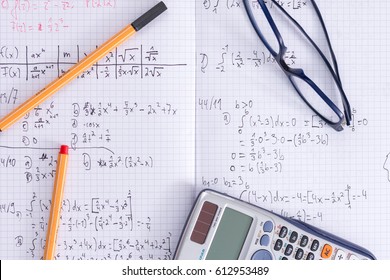 Maths School Homework Exercise Book Glasses Calculator Pens