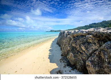 Matira Beach In Bora Bora With Rocks