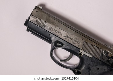 MATLOCK, UNITED KINGDOM, 13th October, 2019: Fake Bruni REPLICA Beretta 8mm Model 92 Full AUTO Blank Firing Pistol Or Handgun Prop