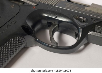 MATLOCK, UNITED KINGDOM, 13th October, 2019: The Trigger Of A Fake Bruni REPLICA Beretta Blank Firing Pistol Or Handgun Prop