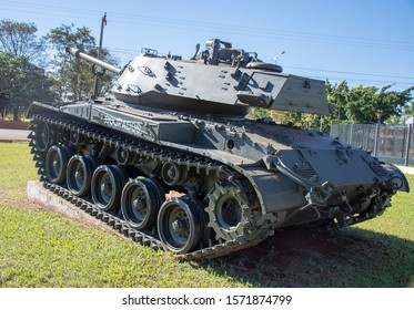 Mato Grosso Do Sul, Brazil - July 07, 2019 - Ground Combat Vehicle On Display In Front Of The Army Barracks In The City Of Dourados In The State Of Mato Grosso Do Sul, Brazil.