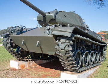 Mato Grosso Do Sul, Brazil - July 07, 2019 - Ground Combat Vehicle On Display In Front Of The Army Barracks In The City Of Dourados In The State Of Mato Grosso Do Sul, Brazil.