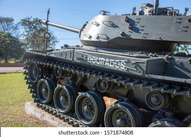 Mato Grosso Do Sul, Brazil - July 07, 2019 - Ground Combat Vehicle On Display In Front Of The Army Barracks In The City Of Dourados In The State Of Mato Grosso Do Sul, Brazil.