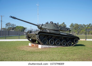 Mato Grosso Do Sul, Brazil - July 07, 2019 - Ground Combat Vehicle On Display In Front Of The Army Barracks In The City Of Dourados In The State Of Mato Grosso Do Sul, Brazil.