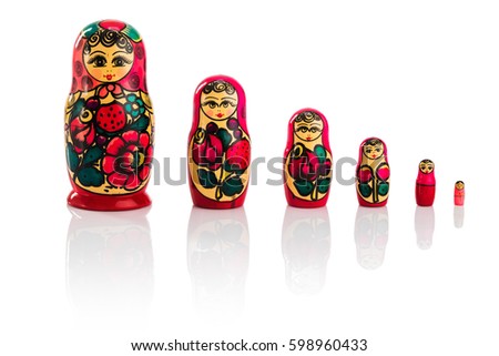 Matrioshka or babushkas dolls on a white background