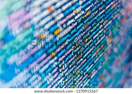  Matrix flat design. PHP development, software site code. HTML code on laptop screen. Abstract screen of software virus and coding technologies. 