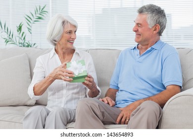 Matrue Man Giving A Present To Wife