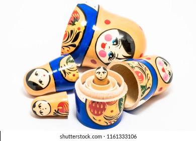 Matryoshka Family. Russian Doll On A White Background. Matrioska Art.