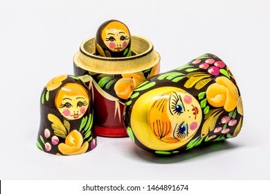 Matryoshka Family. Russian Doll On A White Background. Matrioska Art.