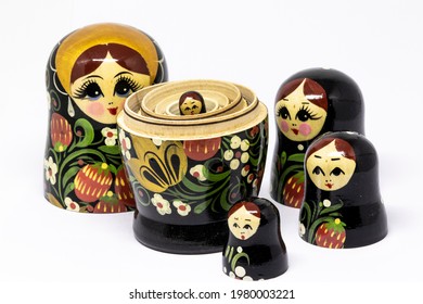 Matryoshka Family. Russian Doll On A White Background. Matrioska Art.