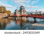 Matsumoto Castle or Crow Castle in Autumn, is one of Japanese premier historic castles in easthern Honshu. Landmark and popular for tourists attraction in Matsumoto city, Nagano Prefecture, Japan