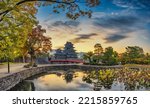 Matsumoto Nagano Japan, sunrise city skyline at Matsumoto Castle with autumn foliage season