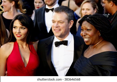 Matt Damon, Luciana Barroso and Whoopi Goldberg at the 88th Annual Academy Awards held at the Hollywood & Highland Center in Hollywood, USA on February 28, 2016.