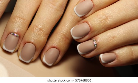 
Matt French Manicure Inlaid Swarovski Crystals
