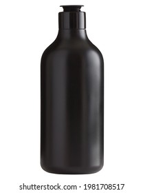 Matte Black Plastic Bottle For Shampoo Or Other Cosmetic Products, With Flip Top Cap, Isolated On White Background