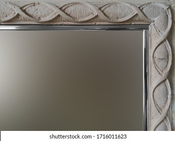 Matte Glass In A Carved Stone Frame With Double Helix Pattern. Abstract Background With Copy Space For Text Placement And Decorative Border Design.